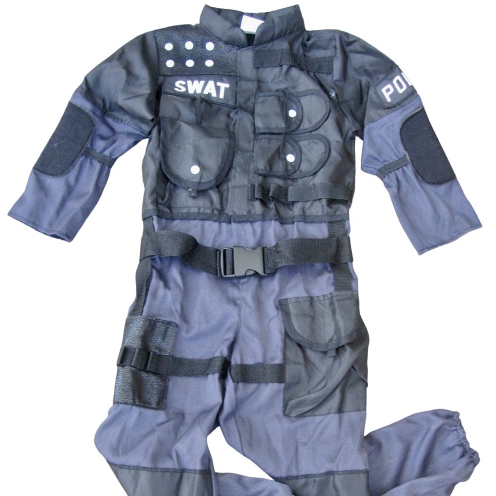 SWAT Tactical Jumpsuit LE Costume Black Gray Youth Boys Girls Small Teetot
